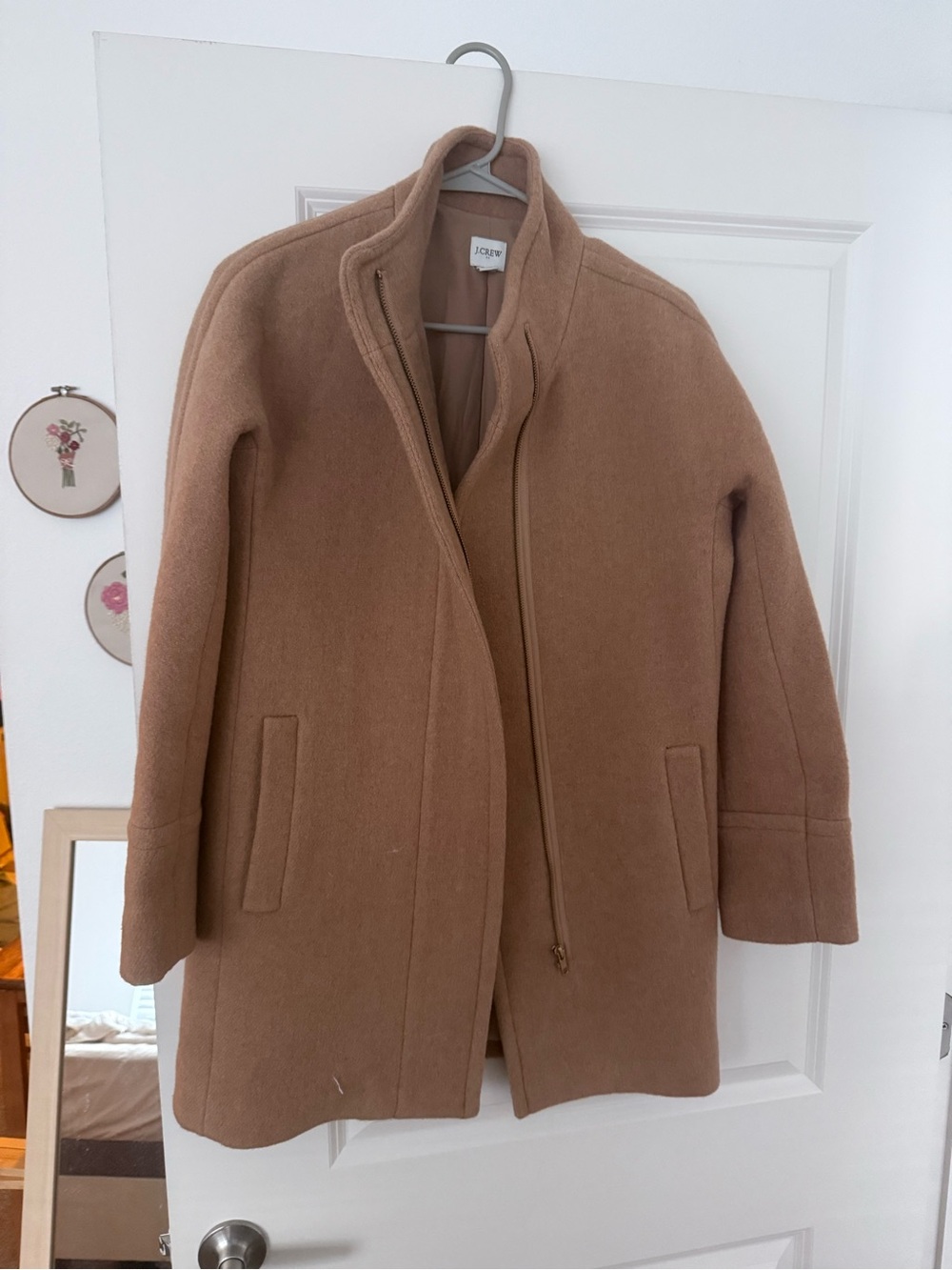J. Crew Camel Wool-Blend Pea Coat with Zip Front